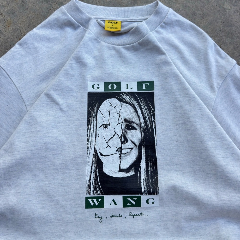 Vintage Y2K Golf Wang Cracked Face Graphic Tee Light Grey Size L (k3)